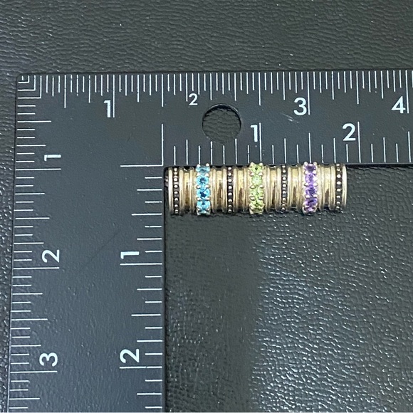 Vintage CID 925 Sterling Signed Amethyst Blue Topaz Peridot Bar Pendant Brooch - Picture 6 of 16